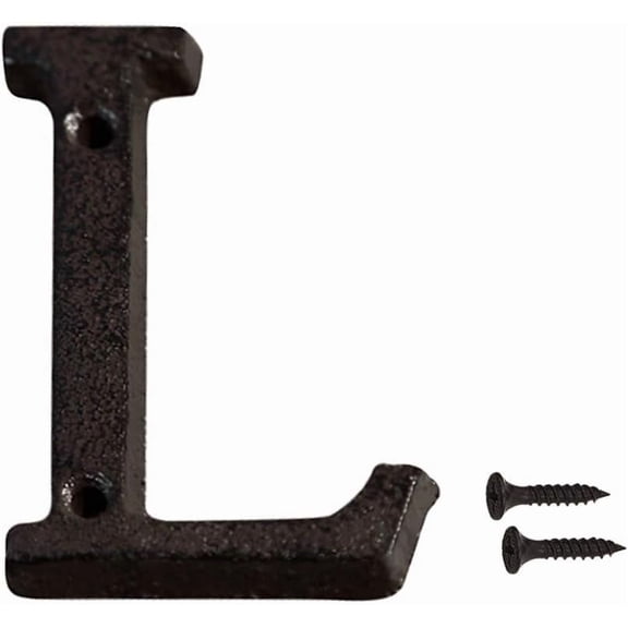 Cast Iron House Number, 7.5cm Black Retro Iron Letters Vintage Solid Home Address Letter Gate Number for Decorating House Door Mailbox Sign-Board, Easy Installing with Matching Screws (L)