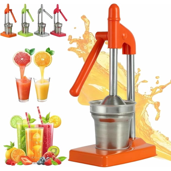 Cast Iron Juicer Hand Press, Manual Juicer Hand Press, Heavy Duty Countertop Lime Citrus Crush Machine for Fresh Lemonade Orange Juice, Easy to Clean, Home and Kitchen (Orange)