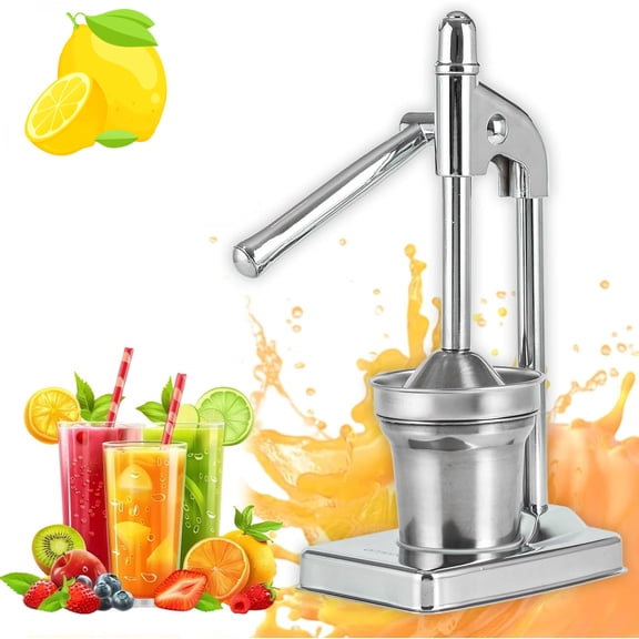 Cast Iron Juicer Hand Press, Stainless Steel Manual Juicer Hand Press, Heavy Duty Countertop Lemon Juicer Squeezer for Fresh Orange & Lemonade Juice, Easy to Clean, Home and Kitchen (Silver)