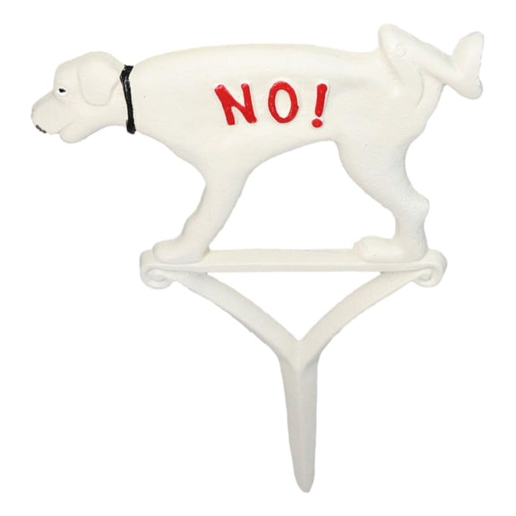 Cast Iron Keep Off The Grass No! Peeing Dog White Garden Stake Sign 12"H