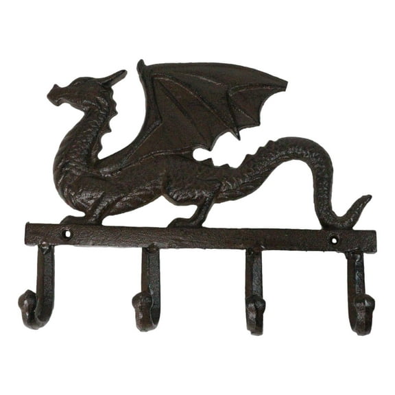 Cast Iron Legends Fantasy Sentinel Guardian Dragon 4 Pegs Wall Keys Hats Hook
