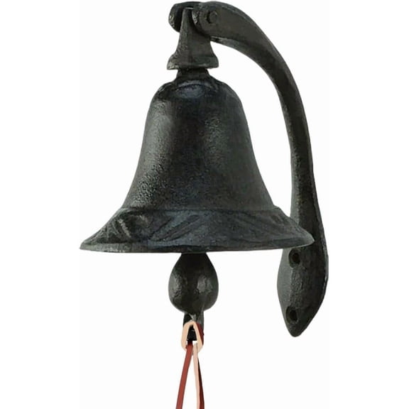 Cast Iron Dinner Bell with Wall Mount Bracket Rustic Durable Metal Bell for Outdoor, Garden, Kitchen, Family Meals, Picnic Decor