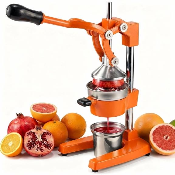 Cast Iron Manual Citrus Juicer, Heavy Duty Hand Press with 304 Stainless Steel Cup for Orange, Pomegranate, Grapefruit, Lemon