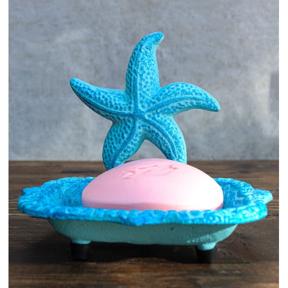 Cast Iron Marine Ocean Coastal Rustic Blue Starfish Sea Star Soap Dish Figurine