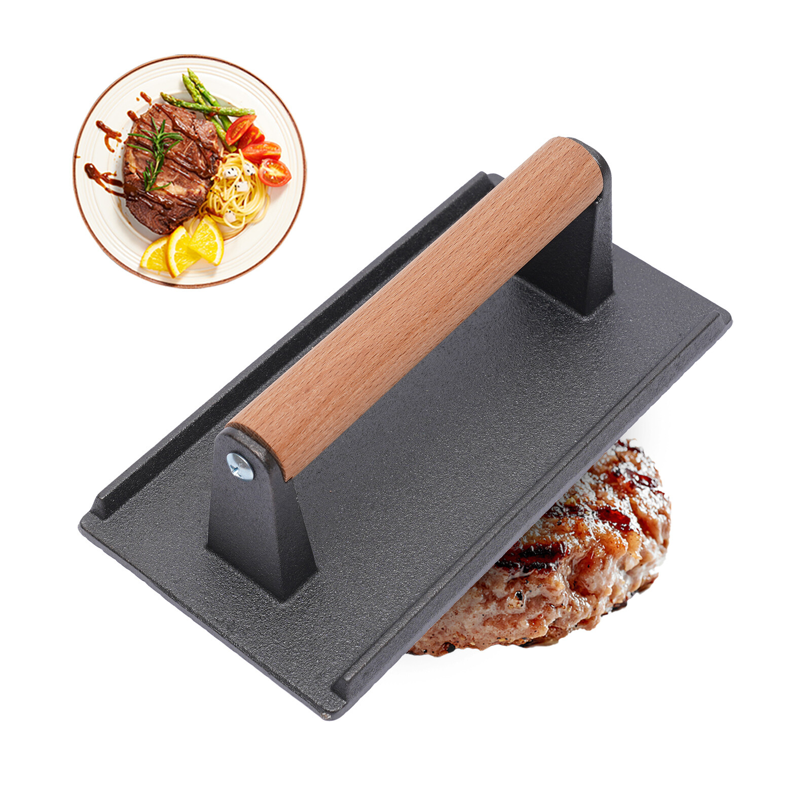Cast Iron Meat Press with Grid Grooves for Perfect Burger Patties 20 cm ...