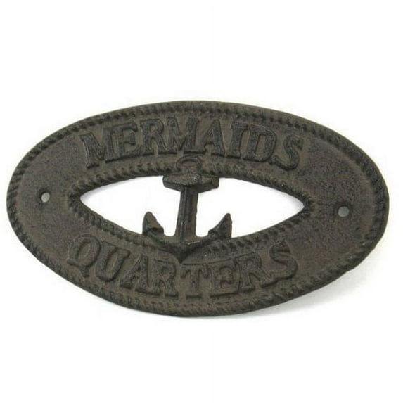 Cast Iron Mermaids Quarters with Anchor Sign 8" - Metal Wall Plaque - Cast Iron Nautical Decor Sign