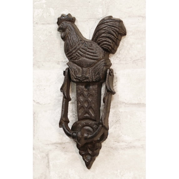 Cast Iron Metal Rustic Farmhouse Rooster Chicken Door Knocker With Strike Plate