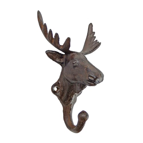 Cast Iron Moose Head Wall Hook Key Towel Coat Hanger Rustic Cabin & Lodge Decor