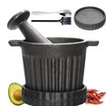 thumbnail image 1 of Cast Iron Mortar and Pestle & Garlic Grater Plate Set, Guacamole Bowl and Masher with Bonus Brush/Spoon, Small Mortar and Pestle Set 3-in-1 Crushing Smasher for Kitchen Spices and Pesto, 1 of 4