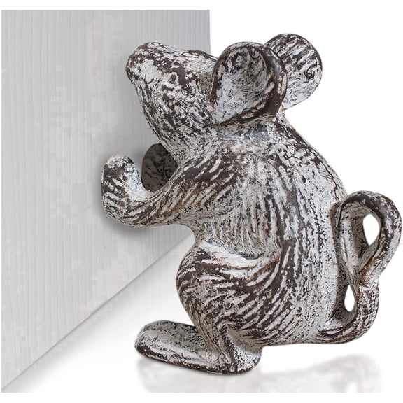 Comfify Cast Iron Mouse Doorstop with Felt Bottom, Heavy Duty, Antique White