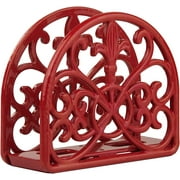 Cast Iron Napkin Holder Fleur De Lis French Design Free Standing for Kitchen Tables Countertops Decorative Tissue Dispenser - Red