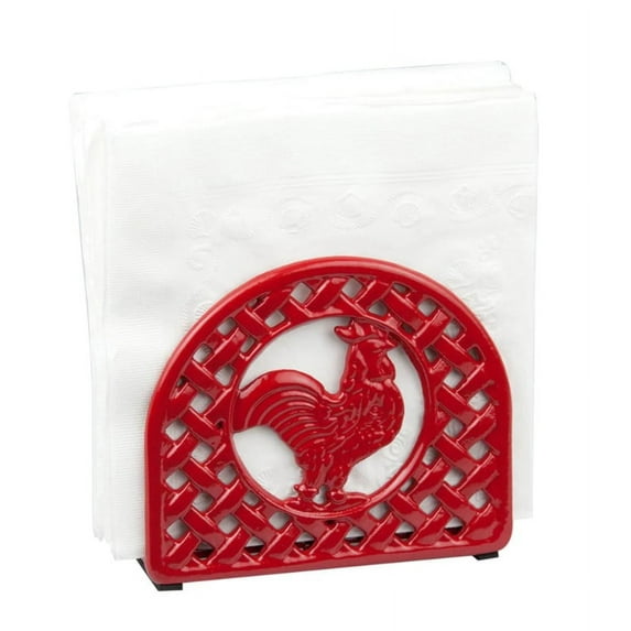 Cast Iron Napkin Holder Rooster Design Free Standing for Kitchen Tables Countertops Decorative Napkin Holder - Red