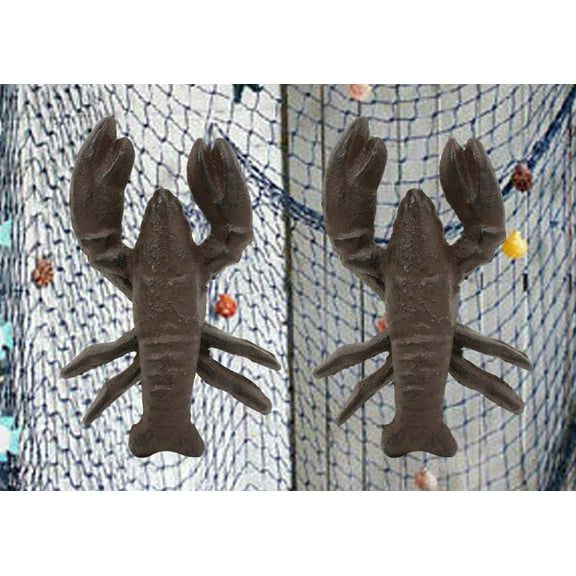 Cast Iron Nautical Cajun Crawfish Baby Lobster Decorative Accent Decor Set Of 2