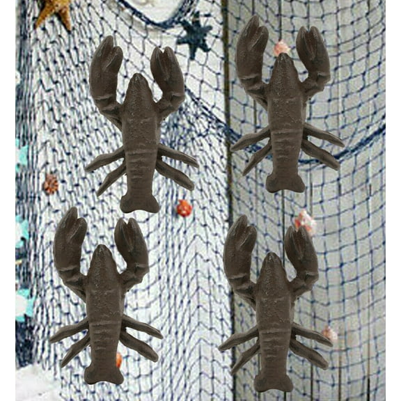 Cast Iron Nautical Cajun Crawfish Baby Lobster Decorative Accent Decor Set Of 4