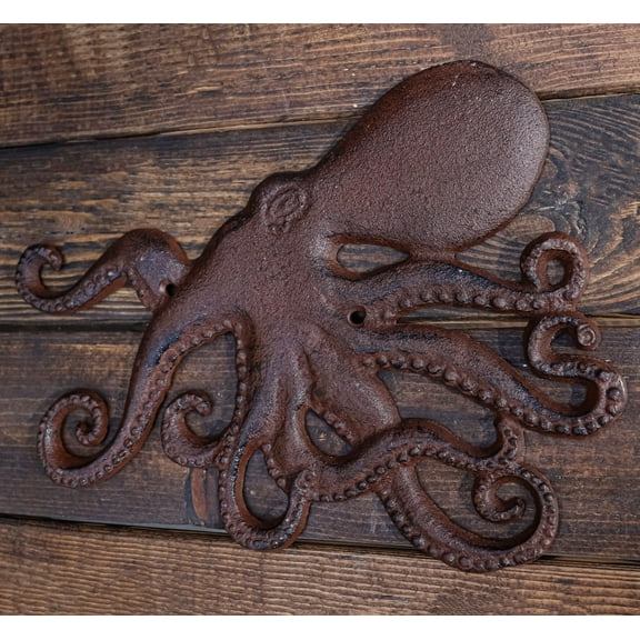 Cast Iron Nautical Marine Deep Sea Octopus Wall Decor Plaque Coastal Ocean Beach