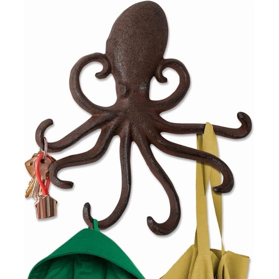 Comfify Cast Iron Octopus Wall Hook, Decorative Key and Coat Hook, Rustic Brown