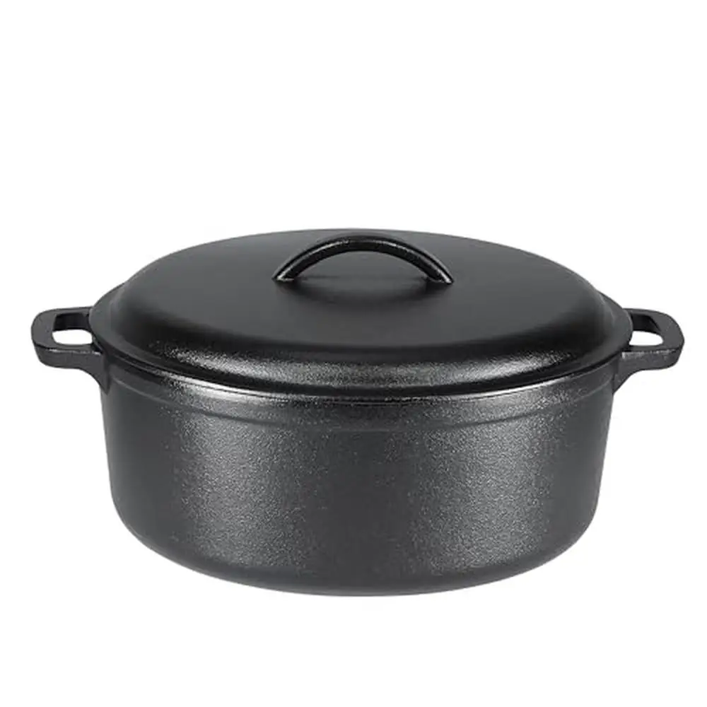 Black 7-Quart Cast Iron Round Dutch Oven with Lid