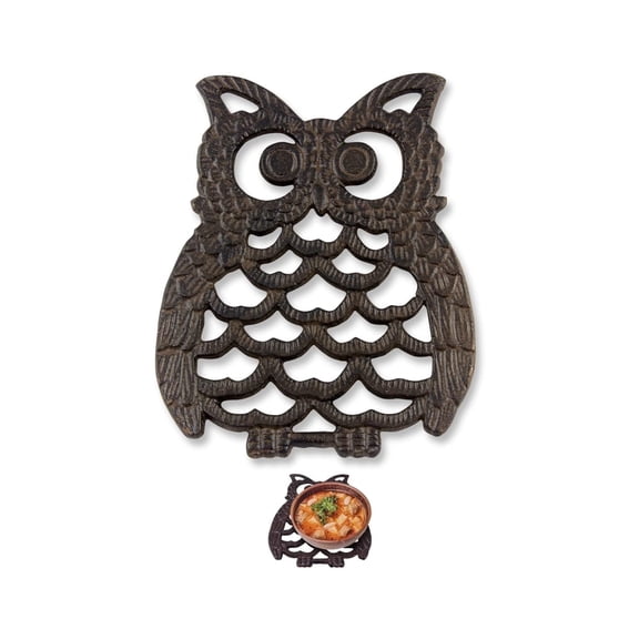 Comfify Cast Iron Owl Shaped Trivet with Rubber Feet, 7.75 x 6 in, Brown