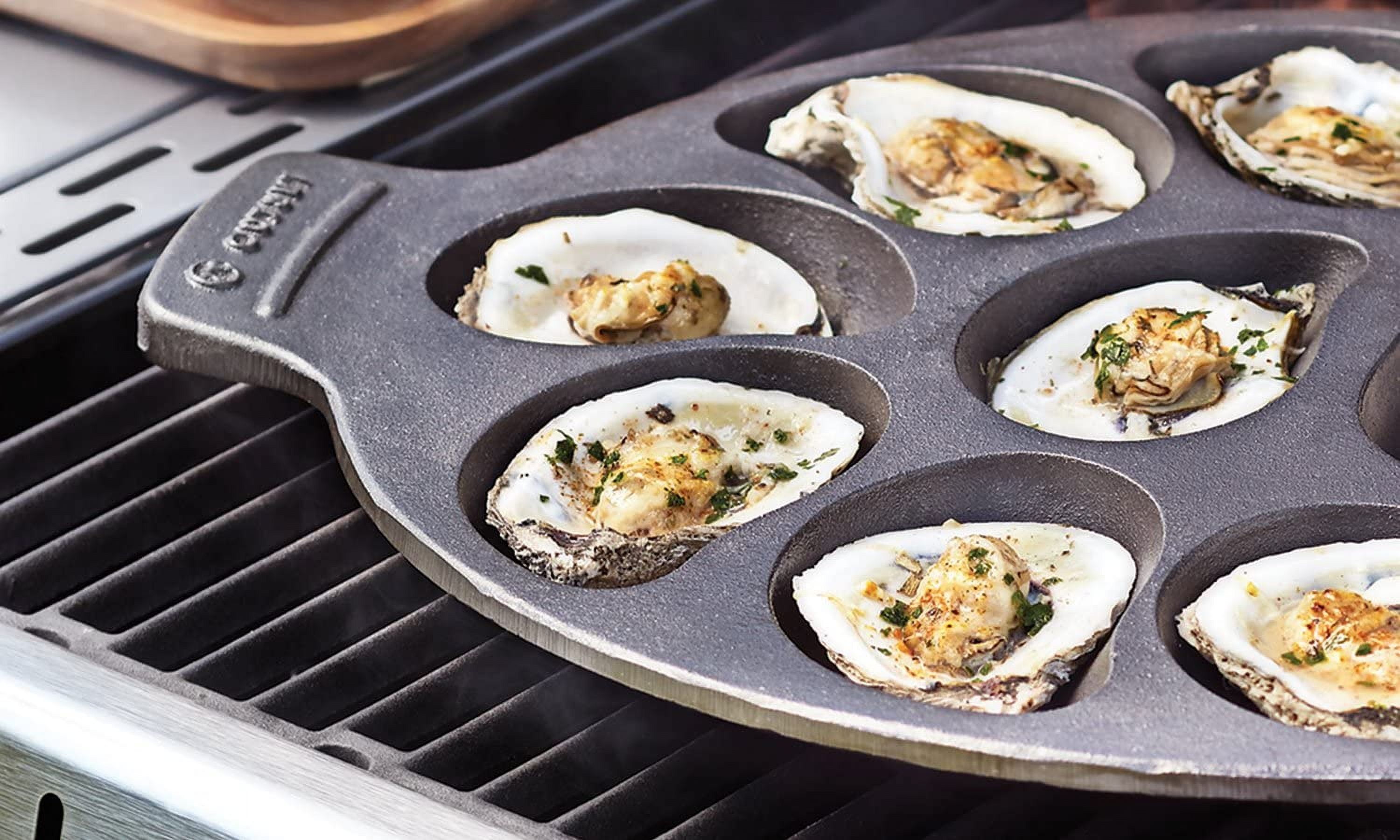 76225 Cast Iron Oyster Grill Pan, 12 Cavities, Black