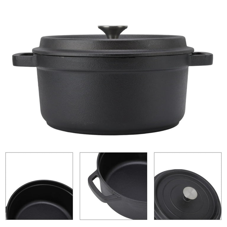 Cast Iron Pot, 24cm Dual Handle Uncoated Flat Bottom Soup Stew Pot Dutch  Oven, Cookware For House Kitchen 