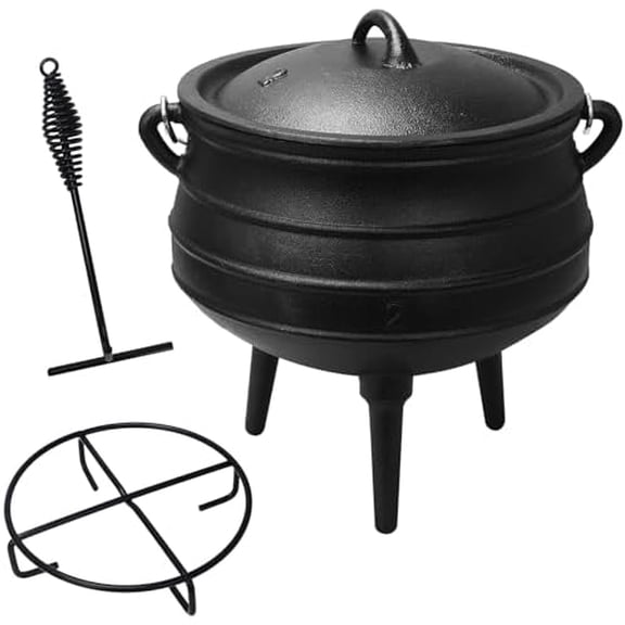 Cast Iron Potjie Cauldron, 6 Qt, 3-Legged Dutch Oven Pot with Lid - includes Lid Lifter and Holder - Pre-Seasoned - for Outdoor Cooking$$Home Decor, Kitchen, & Other
