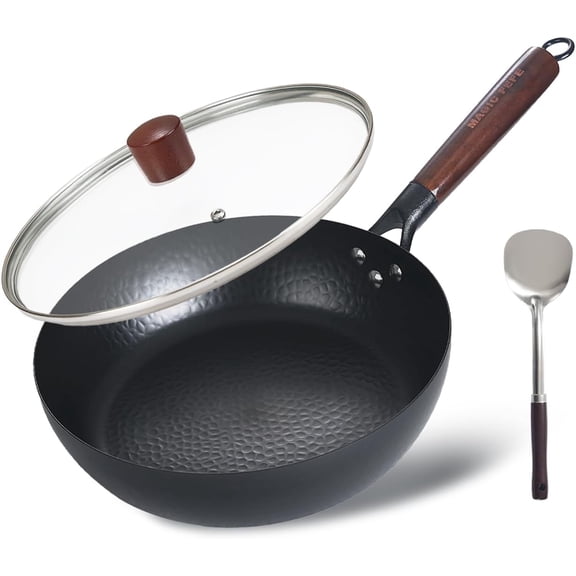 Cast Iron Pre-Seasoned Skillet - 11 Inch Non Stick Frying Pans with Lid, Removable Handle & Non-Toxic, Oven & Dishwasher Safe, Compatible with Induction, Gas, Electric Stovetops