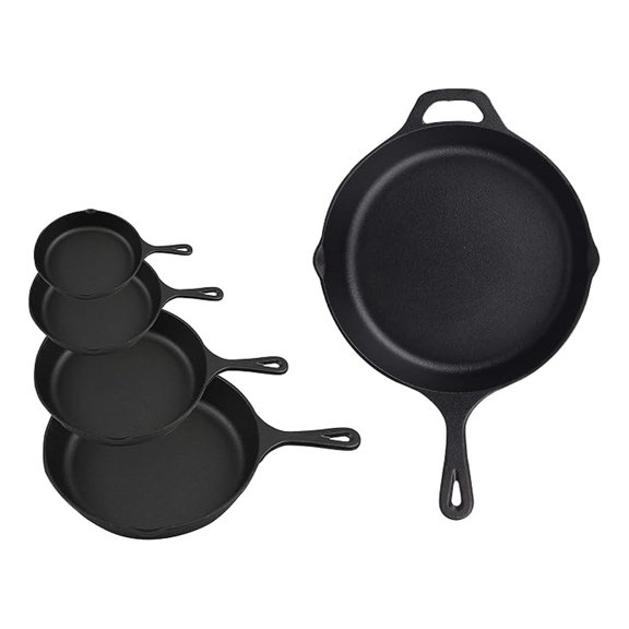 Cast Iron， Pre-Seasoned Skillet 5pcs Set, Including 3", 5", 8", 9" and 12"