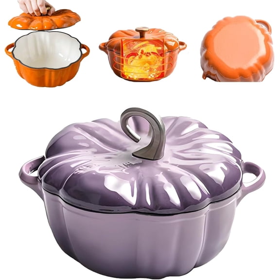 Cast Iron Pumpkin Dutch Oven with Lid, Multi-Purpose Stew Soup Pot for Home Cooking Holiday Decor Gift Oven Stove Safe
