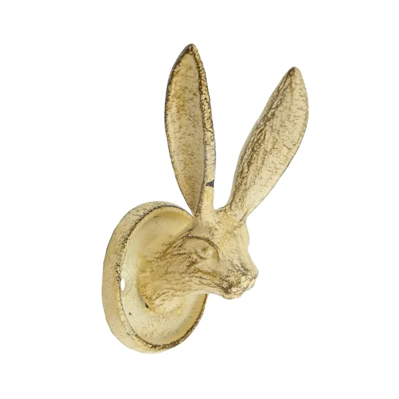 Cast Iron Rabbit Ears Hare Wall Hook Coat Towel Cap Leash Hanger Antique Cream