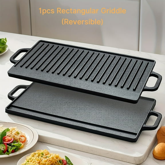 Cast Iron Reversible Griddle Grill Pan, 21.25x9.44 Inch, Double-Sided Stovetop Griddle for Single Burner, Ideal for Stove, Oven, Campfire & Outdoor Camping