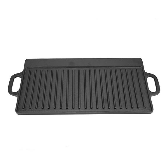 Cast Iron Reversible Grill GriddleDouble Sided Grill Pan Perfect for Gas Grills and Stove Tops, Rectangular Baking Flat and Ribbed Griddle Plate