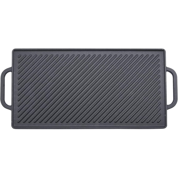 Cast Iron Reversible Grill Griddle for Stove Top, Flat Griddle for Gas Grills, Flat and Ribbed Double-Side to Use, Non-Stick Griddle Plate Top Outdoor Cooking (20" x 9")