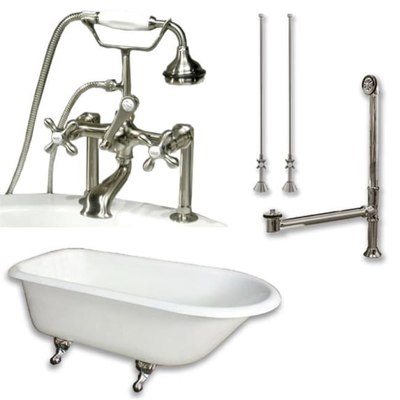 Cambridge Plumbing RR55-463D-6-PKG-BN-7DH Cast-Iron Rolled Rim Clawfoot Tub, Brushed Nickel - 55 x 30 in.
