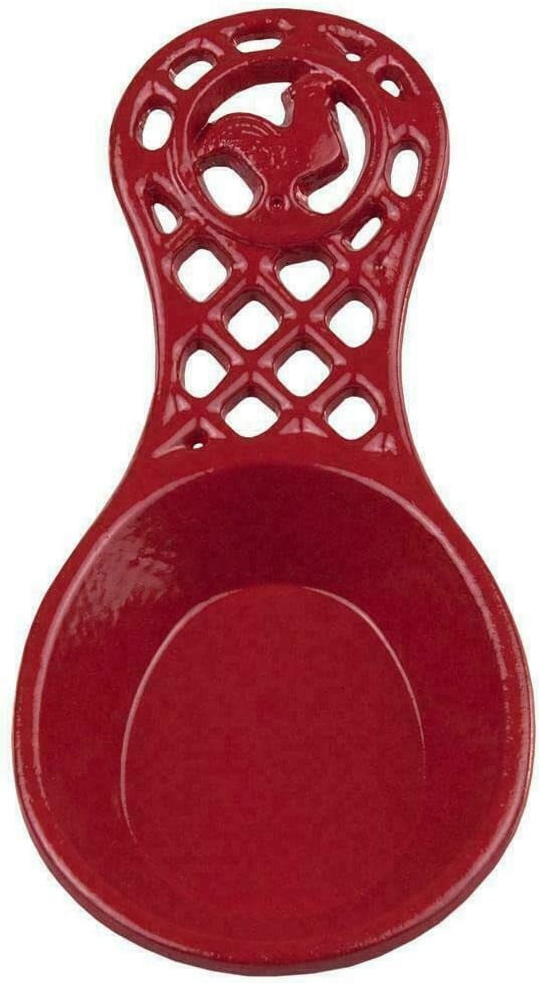 Cast Iron Rooster Spoon Rest Kitchen Decor Utensils Holder Red