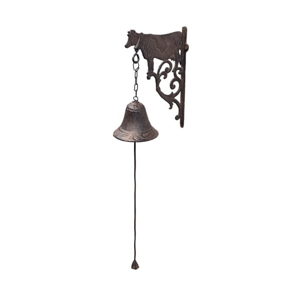 Cast Iron Rustic Hanging Cow Dinner Bell Antique Style Wall Mount Farmhouse Front Door Decor
