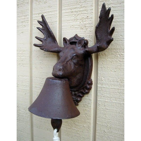 Cast Iron Rustic Moose Elk w/Antlers Bell Rustic Lodge Tavern Pub Bar Wall Decor