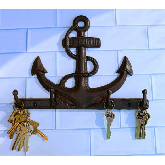 Cast Iron Rustic Sailor Nautical Sea Ship Anchor 4 Pegs Quadruple Wall Hook