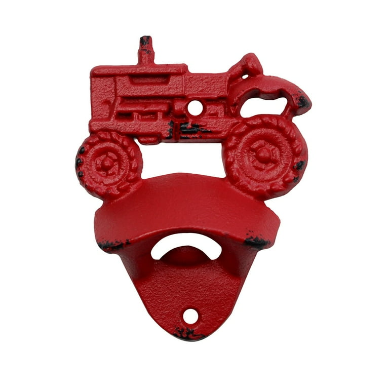 Rustic Cast Iron Wall Mount Red Farm Tractor Beer Cap Soda Pop Top Bottle Opener Rustic Cast Iron Wall Mount Red Farm Tractor Beer Cap Soda Pop Top Bottle Opener