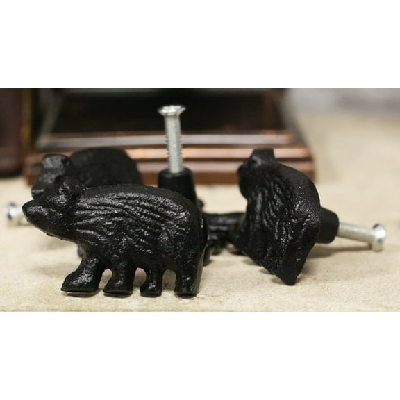 Cast Iron Rustic Western Black Bear Drawer Cabinet Door Knobs Hardware Pack of 4