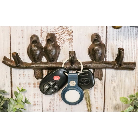 Cast Iron Rustic Western Lovebirds Perching On Twig Branch 3-Pegs Wall Coat Hook