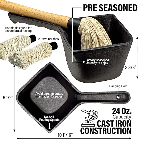 Grill-Besteck-Set 11-teilig – Mit Saucen-Topf Aus Gusseisen, Pinseln & Bürsten Zum Marinieren Und Grillen
