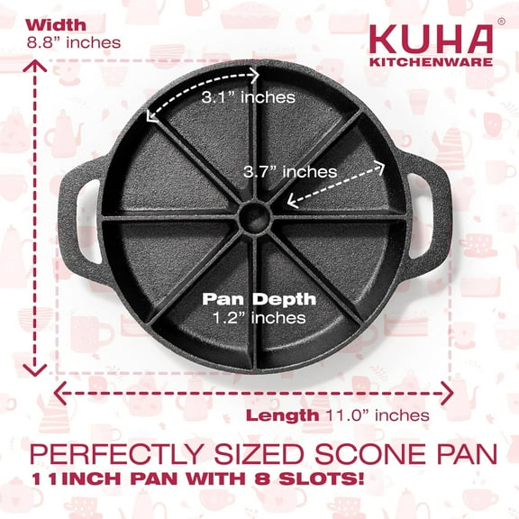 Cast Iron Scone Pan with 8-Slot Design for Baking, Cornbread & More - Includes Oven Mitts, Trivet & Oil Brush