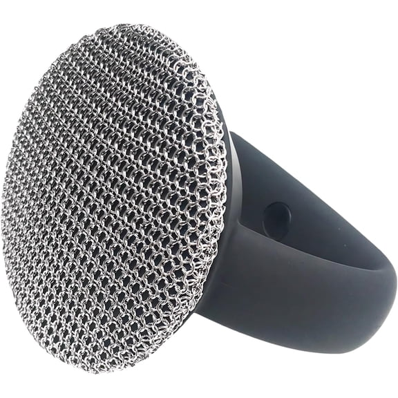 Cast Iron Scrubber:Stainless Steel Skillet Brush for Pots and Pans,Kitchen Cast Iron Skillet Cleaner,Steel Scrubber for Dishes,Chainmail Scrubber with Heavy Duty Handle (Black)