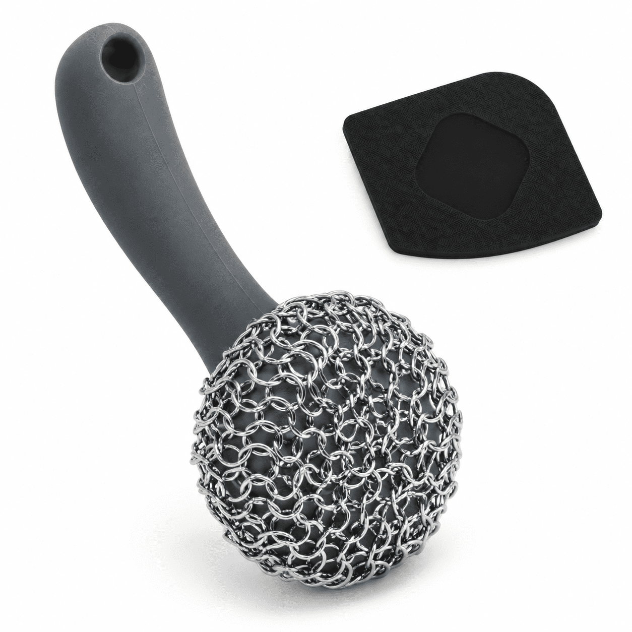 Cast Iron Scrubber With Long Handle Dish Scouring Pad Chainmailner ...