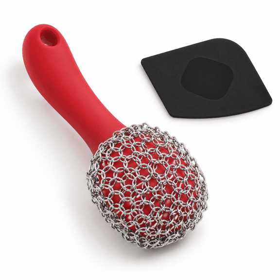 Cast Iron Scrubber With Long Handle Dish Scouring Pad Chainmailner