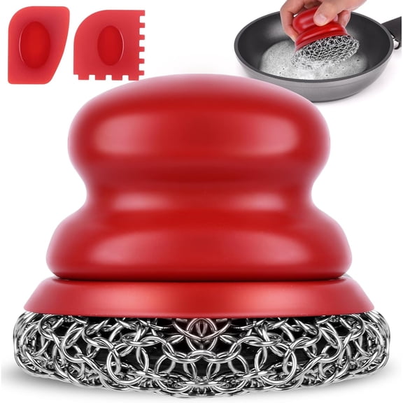 Cast Iron Scrubber and Scraper, Chain Mail Scrubber Cast Iron for Cleaning Dishes, Stock Pots, Pans, Griddles, Grills, Dish Scouring Pads