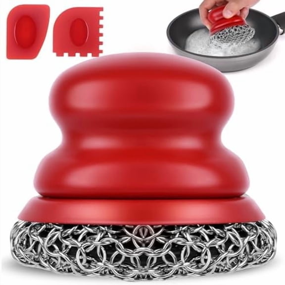 Cast Iron Scrubber and Scraper, Chain Mail Scrubber Cast Iron for Cleaning Dishes, Stock Pots, Pans, Griddles, Grills, Dish Scouring Pads