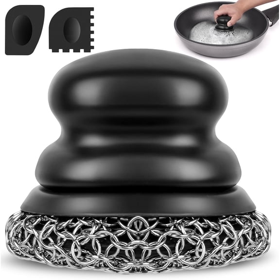 Cast Iron Scrubber and Scraper, Chain Mail for Cleaning Dishes, Stock Pots, Pans, Griddles, Grills, Dish Scouring Pads