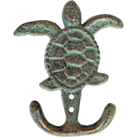 Cast Iron Sea Turtle Double Coat Hook Bronze with Green Verdigris,Decorative Wall Hooks Gift1