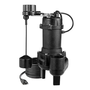 Cast Iron Sewage Pump 3/4 HP, 6000 GPH Submersible Effluent Pump with Tethered Float Switch, 2" NPT Discharge, 120V, 23 ft Max Head, for Basement, Septic Tank, Sump Pit, Residential Use